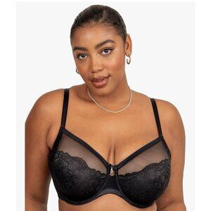 Curvy Couture 40H Bra Black Luxe Lace Underwire Unlined Full Coverage 1299